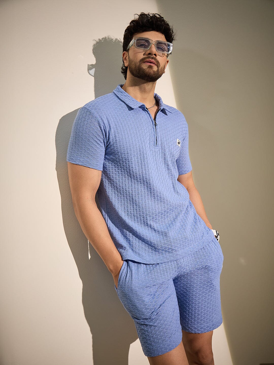 Airy Blue Textured Knitted Coord Set - Image 5
