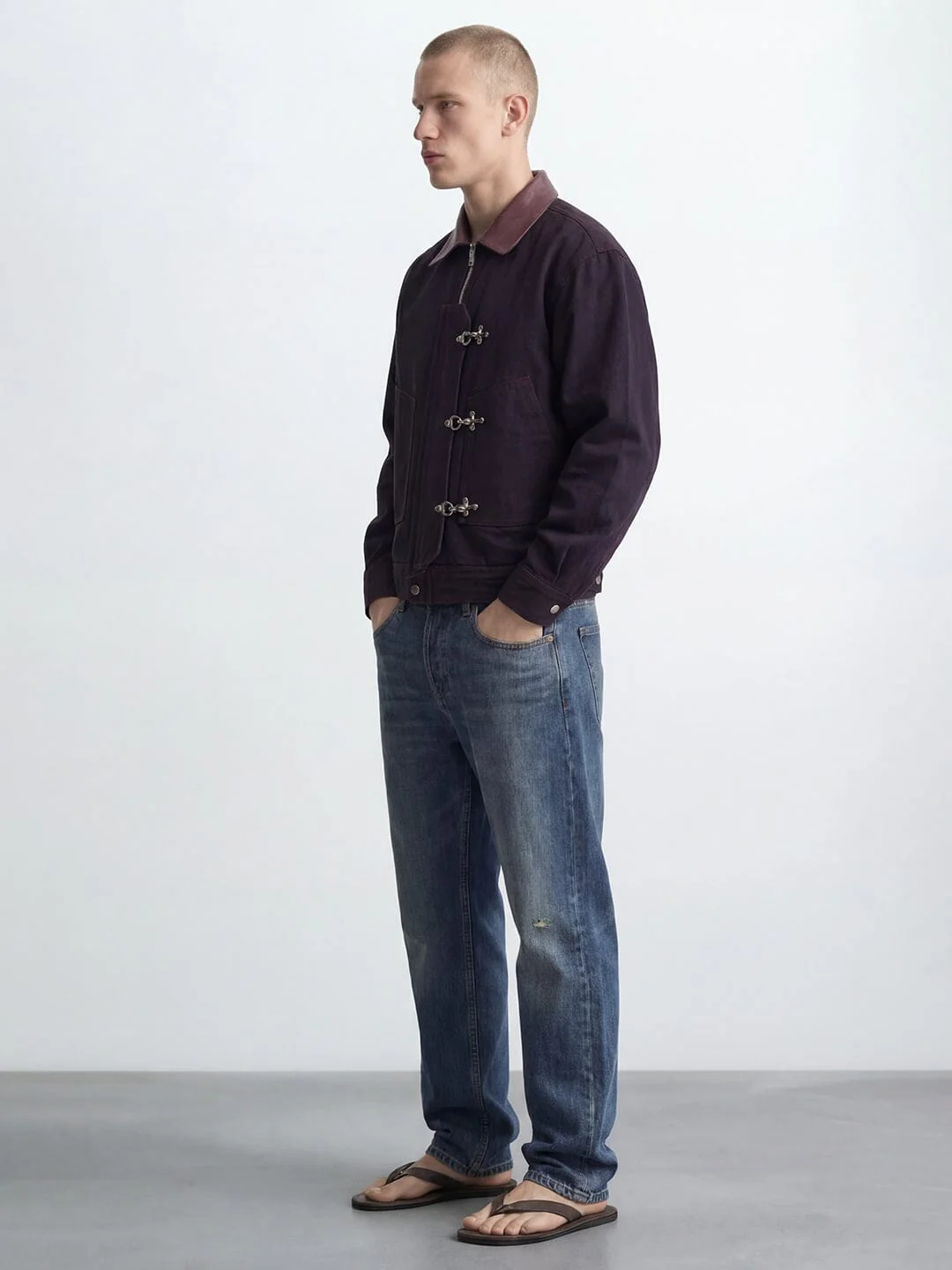 Black Contrast Stitch Fireman Clasp Denim Jacket - Image 4