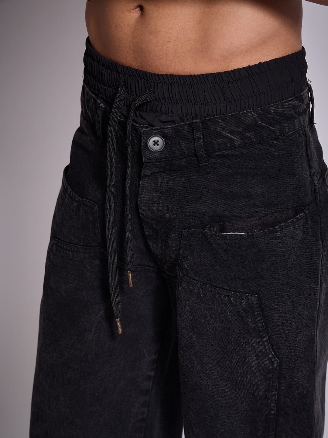 Black Double Waisted Panel Denim - Image 7