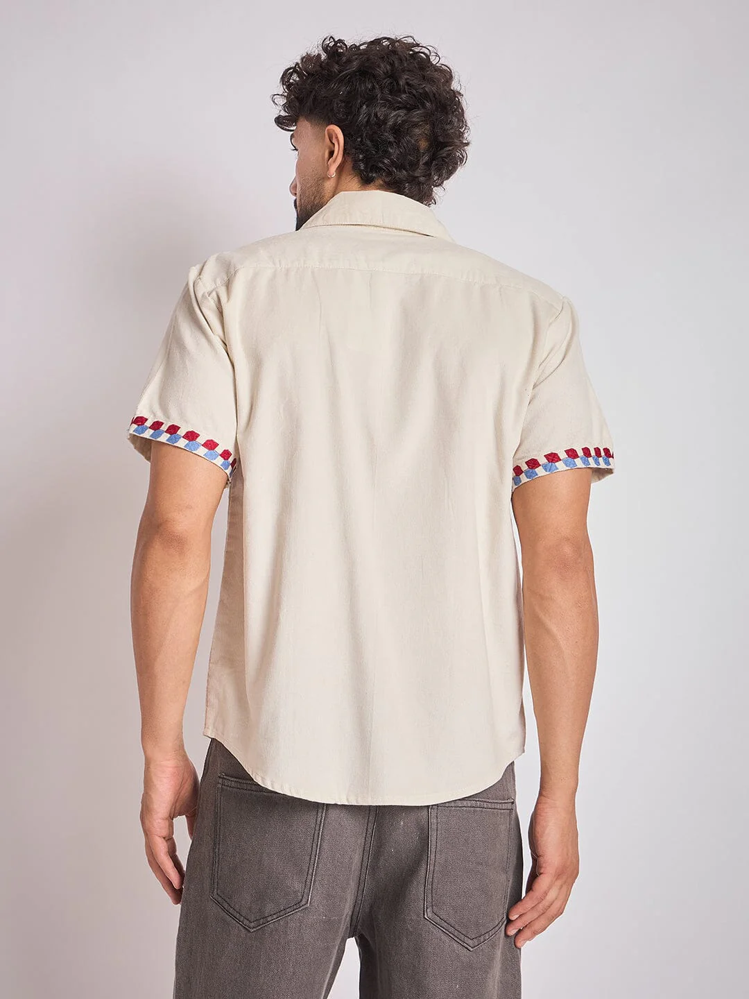 Ecru Paisley Embroidery Cuban Shirt - Image 4