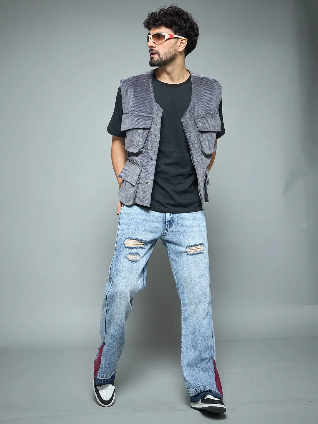 Grey Corduroy Sleeveless Gilet - Image 4
