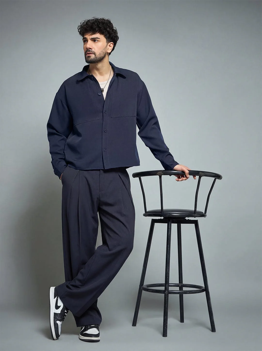 Midnight Blue Minimalist Korean Shacket - Image 3
