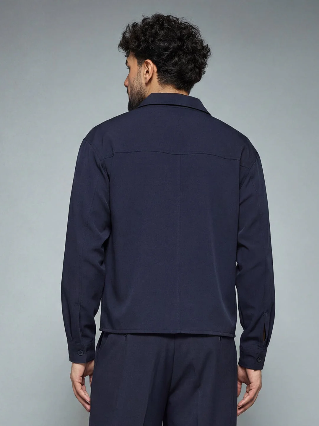 Midnight Blue Minimalist Korean Shacket - Image 4
