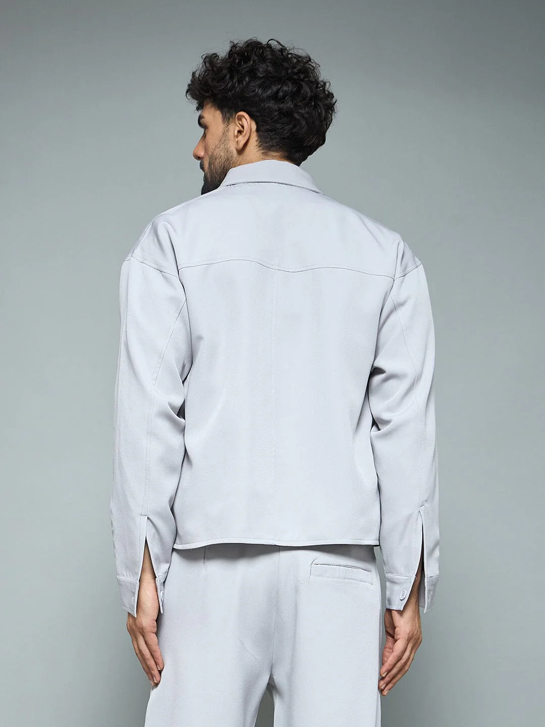 Silver Grey Minimalist Korean Shacket - Image 3